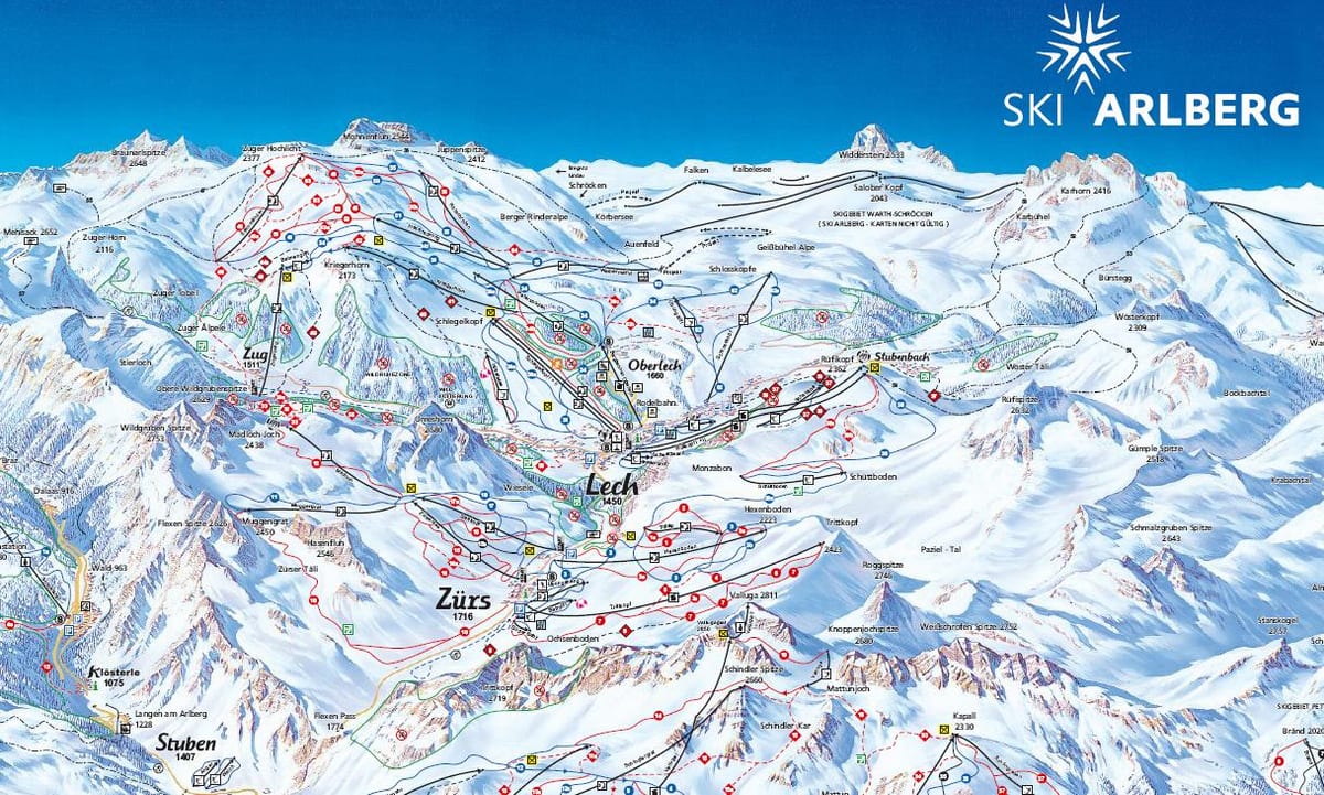 mapa arlberg rakúsko