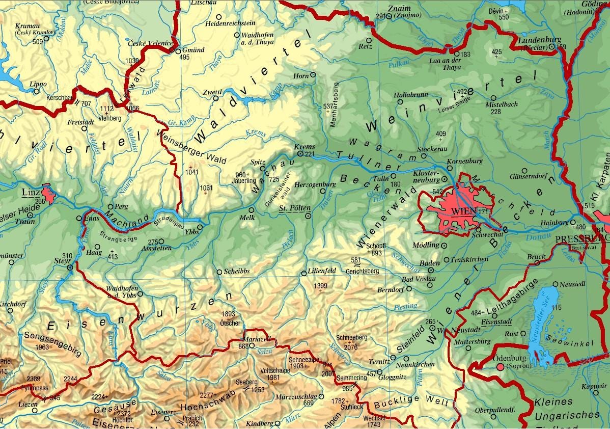 mapa dolné rakúsko