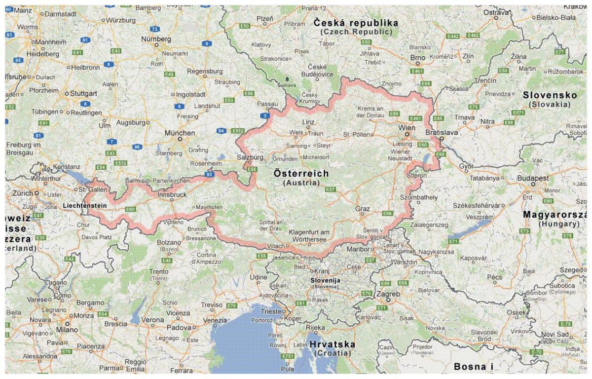 mapa rakúska a susedných krajín