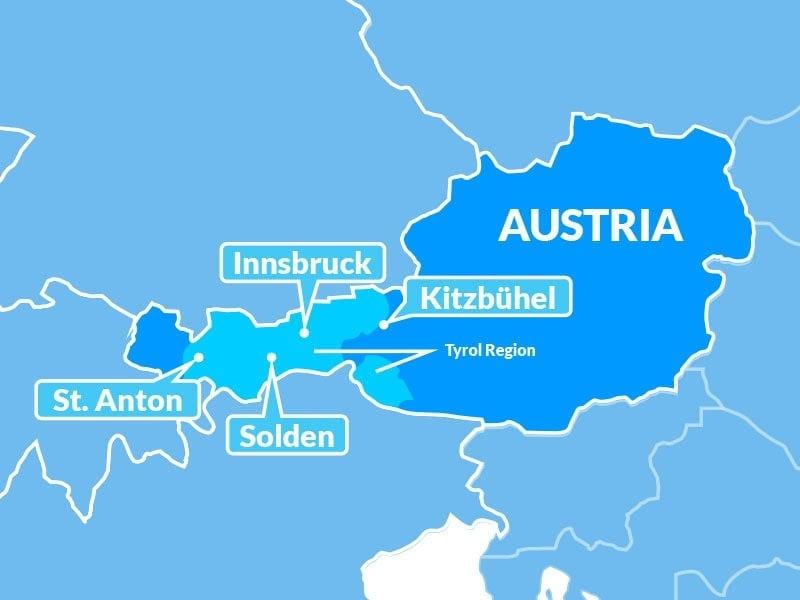 mapa mapa regióne rakúsko tirolsko