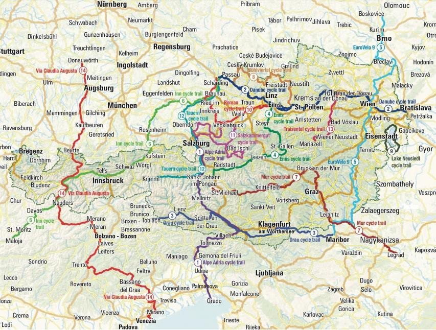 mapa rakúska jazda na bicykli