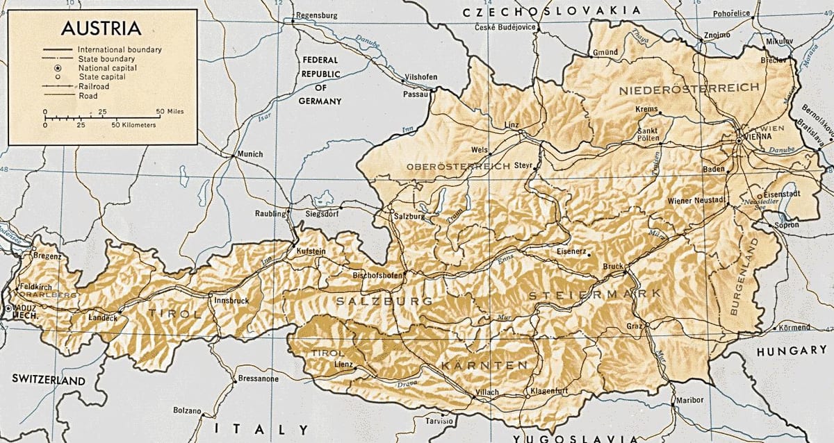 rakúsko geografickú mapu