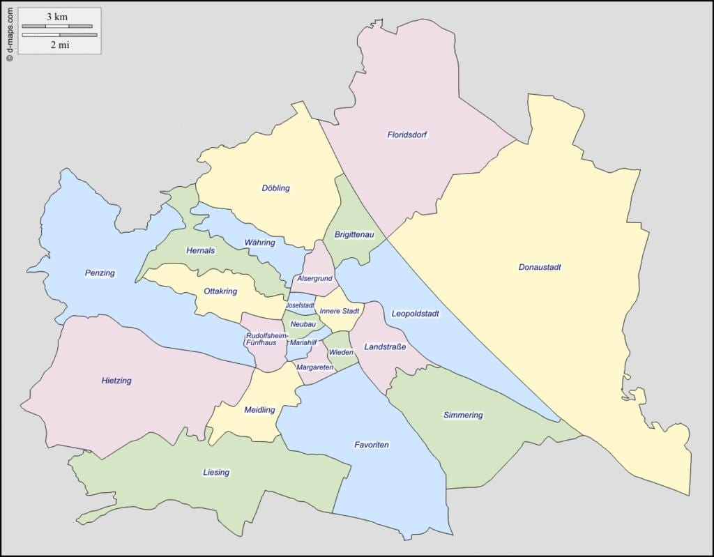 mapa viedeň rakúsko okres