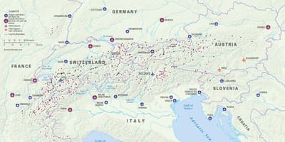 Mapa rakúska lyžiarske strediská letiská