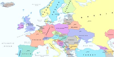 Mapa európy ukazuje rakúsko