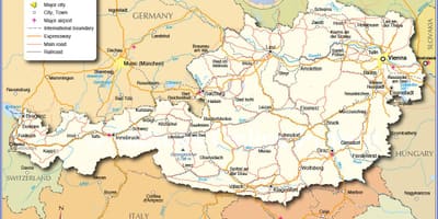 Mapa rakúska s mestá a obce