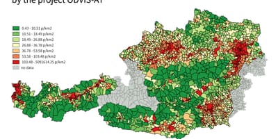 Rakúsko hustota obyvateľstva mapu