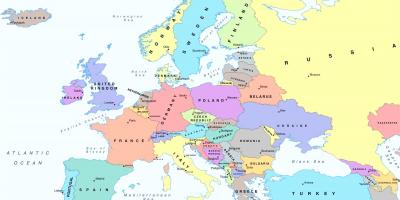 Mapa európy ukazuje rakúsko